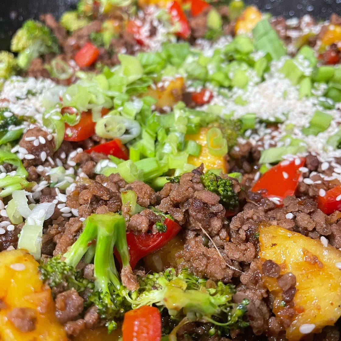20 Minute Sticky Ginger Sesame Pineapple Beef