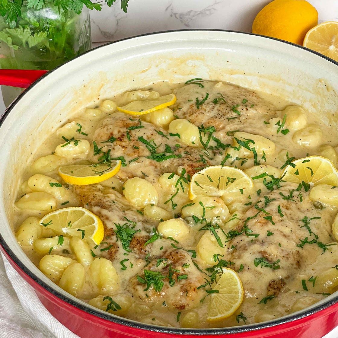 Creamy lemon chicken piccata with gnocchi 
