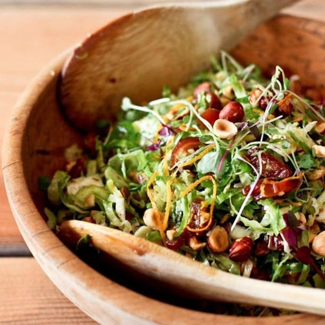 Brussel Sprout Salad with Hazelnuts and Dates