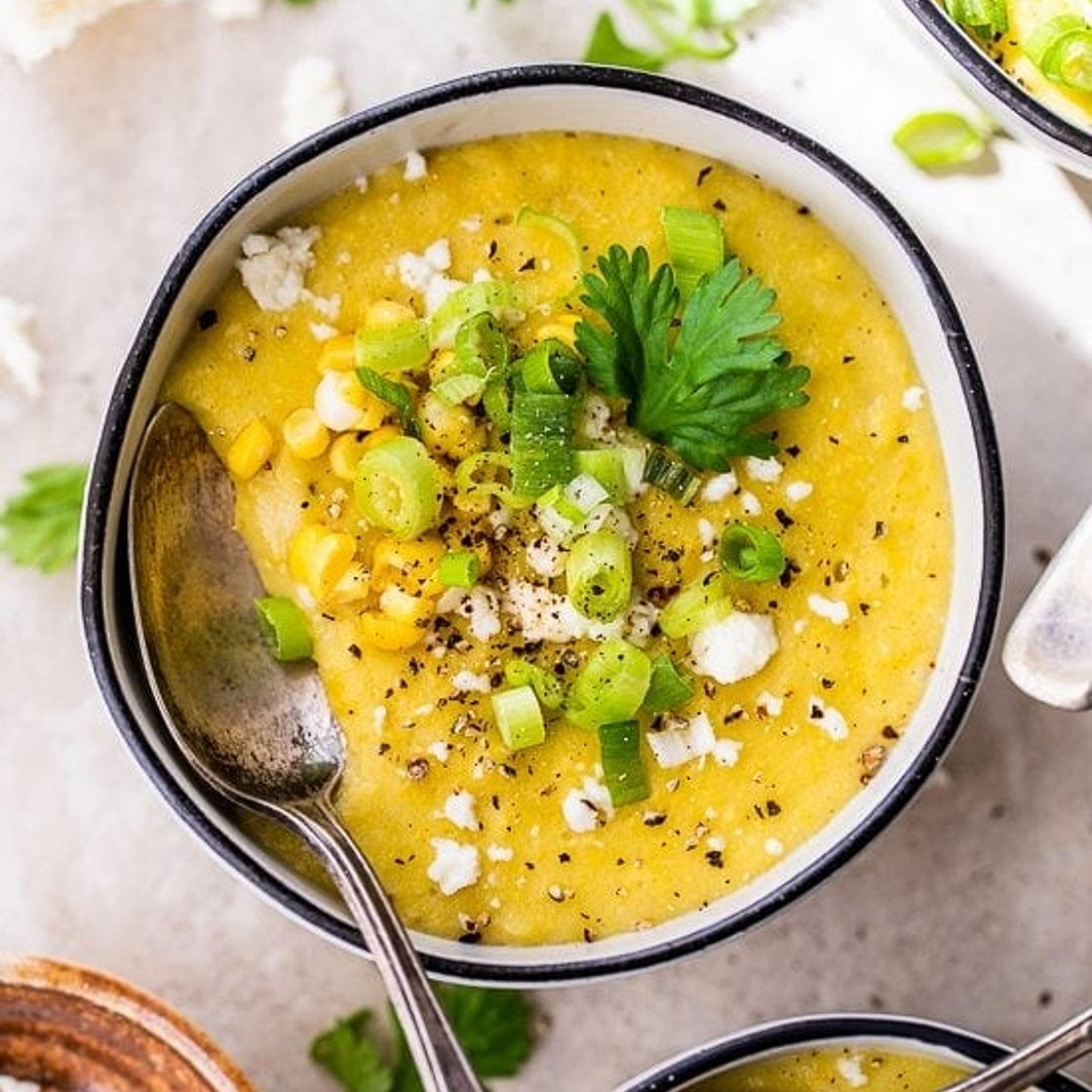Creamy Corn Soup with Queso Fresco