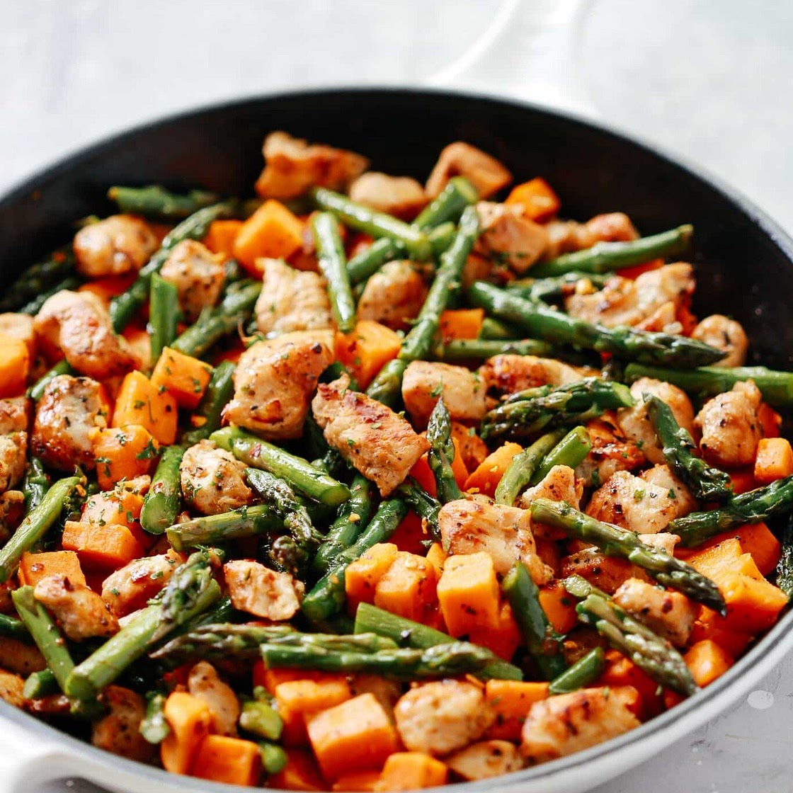 Asparagus Sweet Potato Chicken Skillet