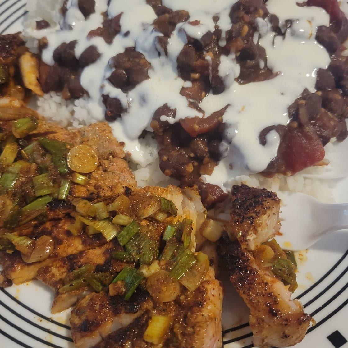 Chimichurri Pork Chops & Buttery Black Beans over Rice