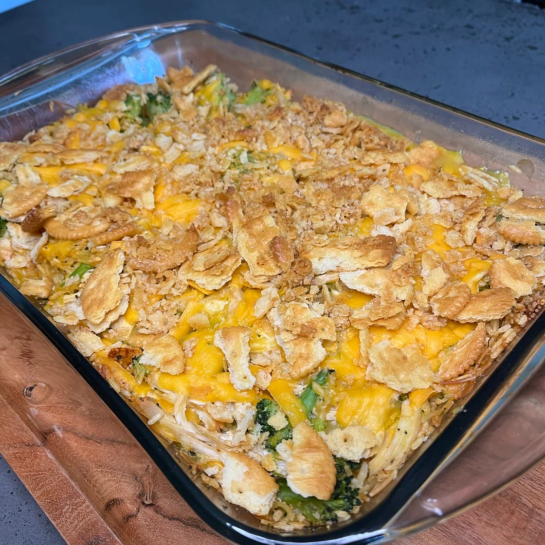 Broccoli Cheddar Chicken Bake with Crackers
