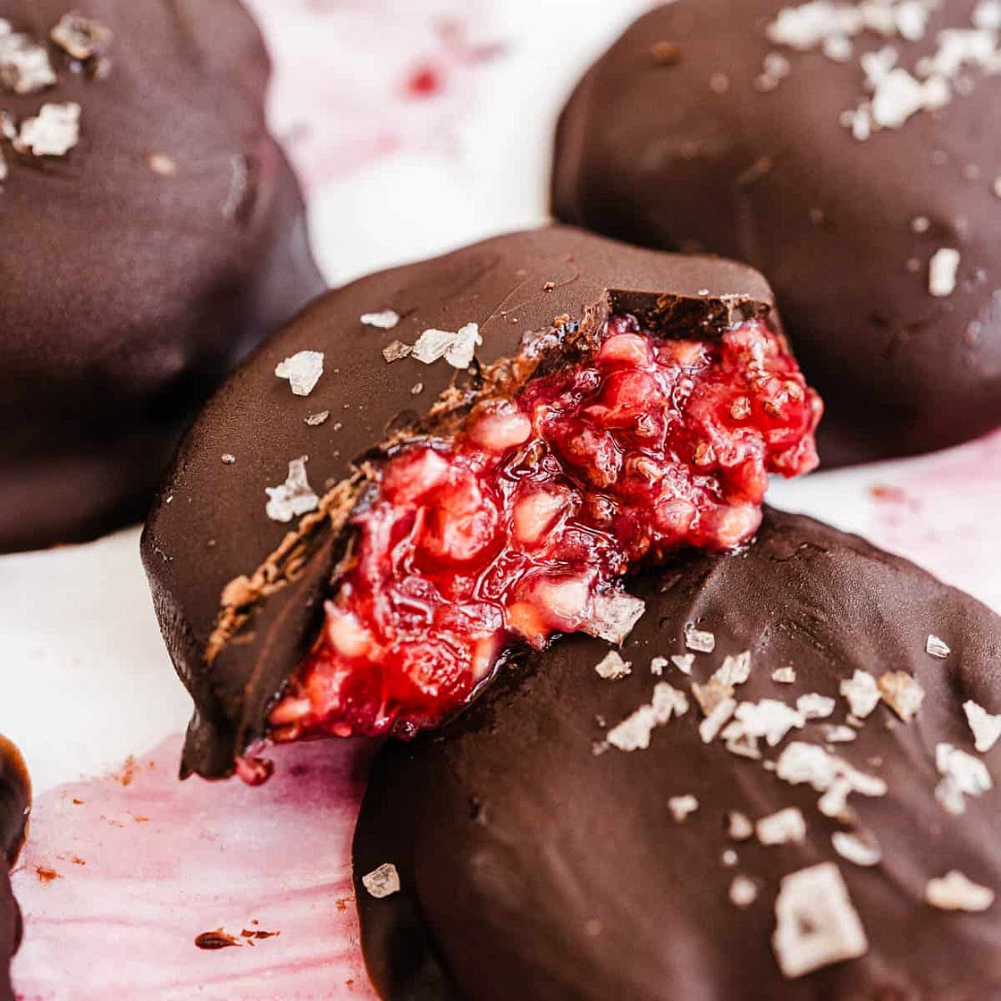 Chocolate-Covered Raspberry Chia Bites (3-Ingredients)