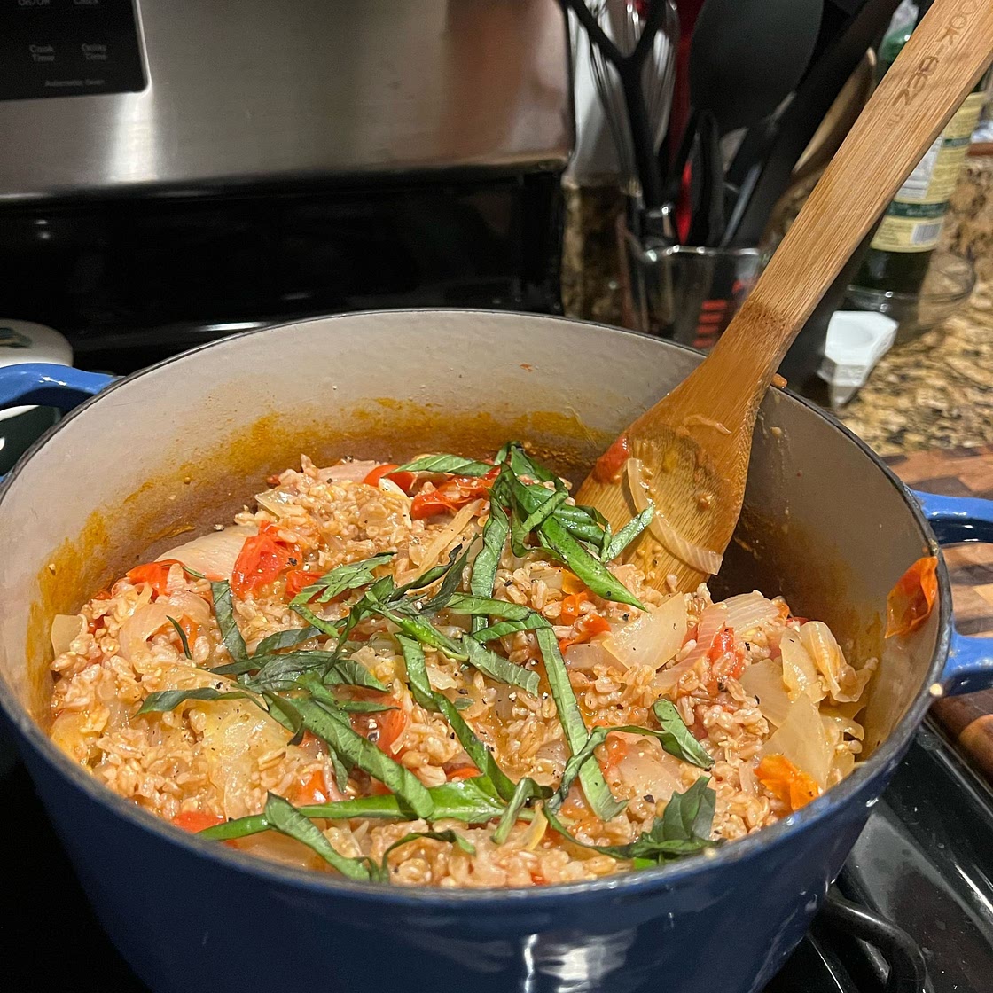 one-pan farro with tomatoes