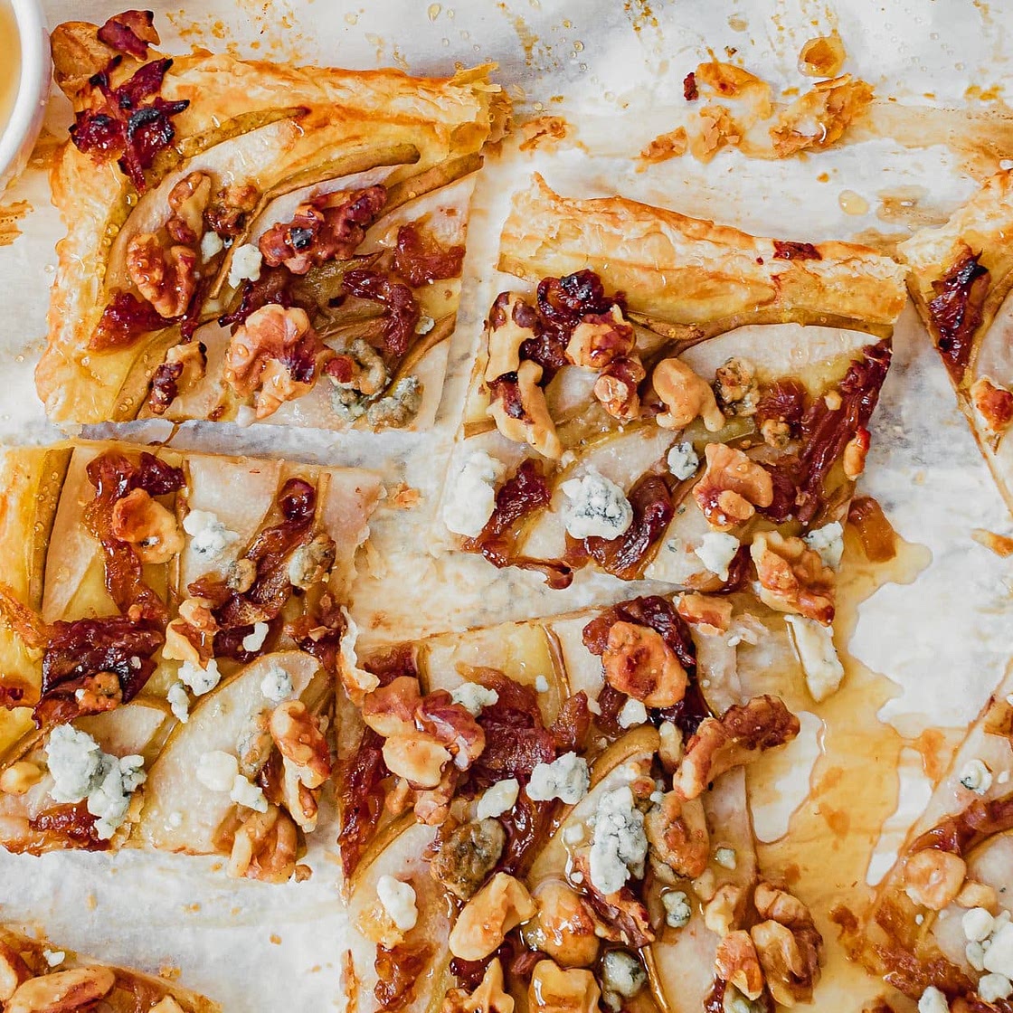 Pear Puff Pastry Tart with Caramelized Onion