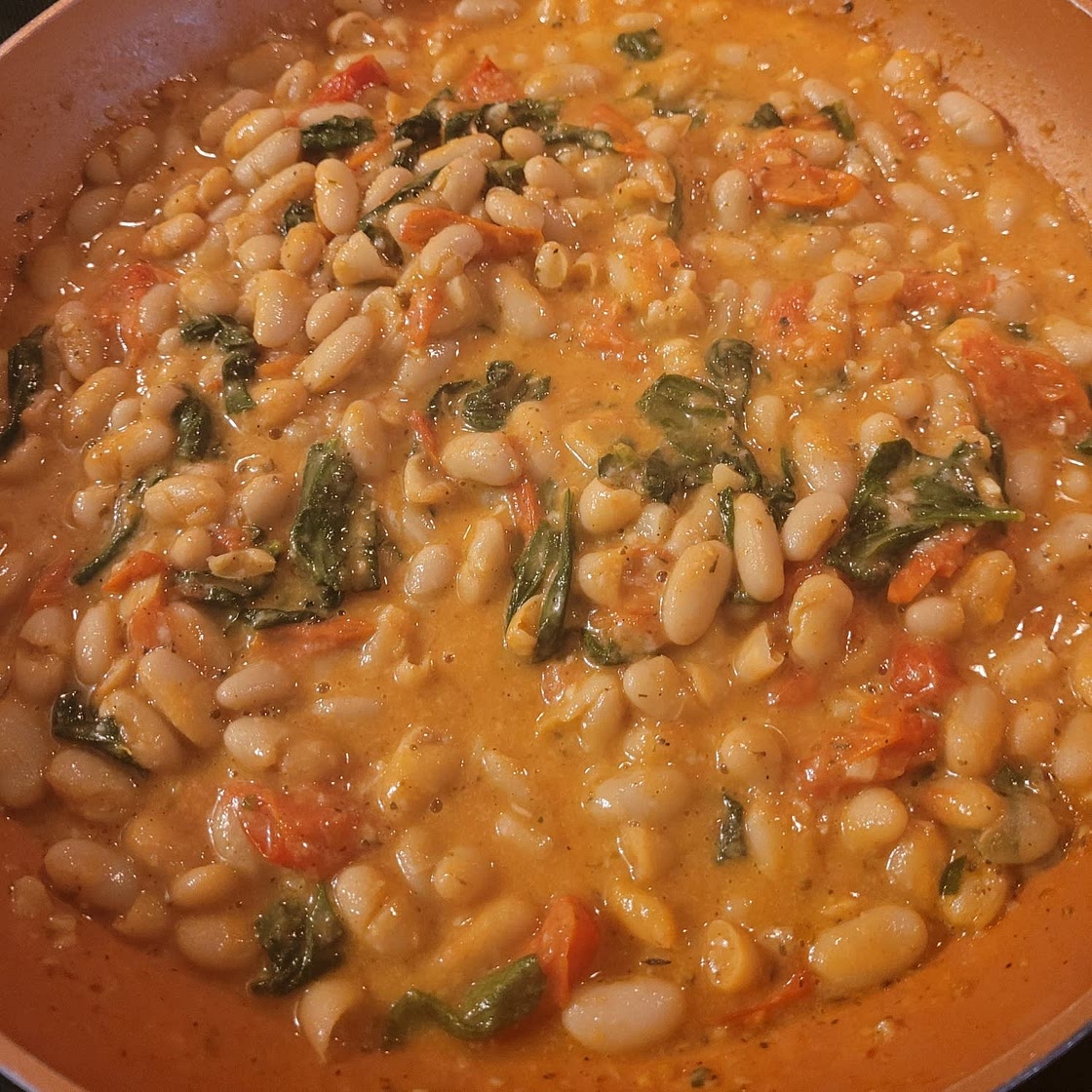 Saucy White Beans with Spinach