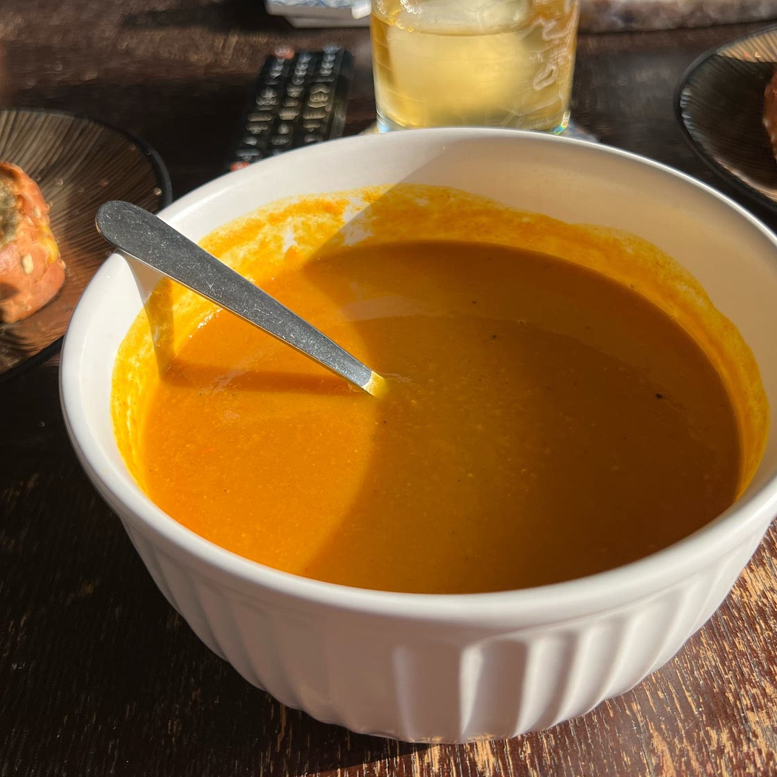 Moroccan sweet potato, carrot and chickpea soup