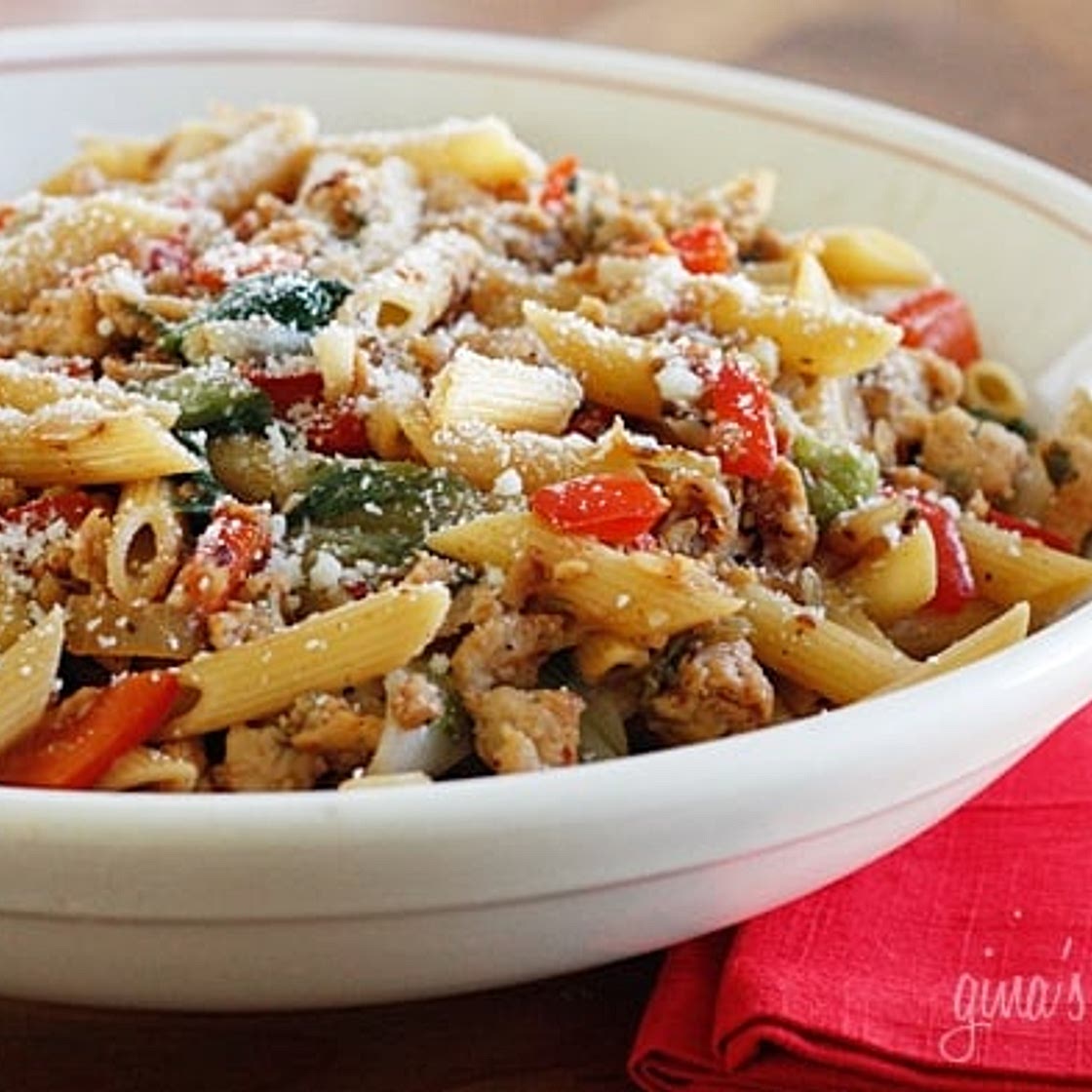 Pasta with Italian Chicken Sausage, Peppers and Escarole