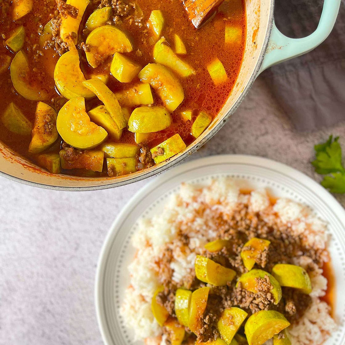 Deconstructed Kousa Mahshi (unstuffed zucchini with beef & rice)