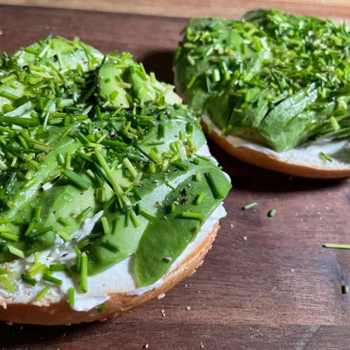 Avocado cream cheese bagel