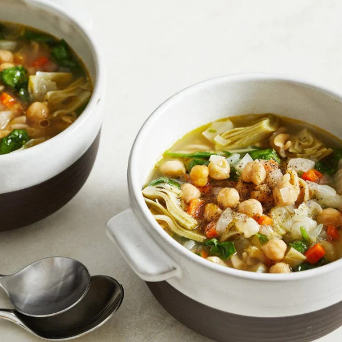 Lemony Chickpea Stew With Pasta and Artichokes - Ellie Krieger