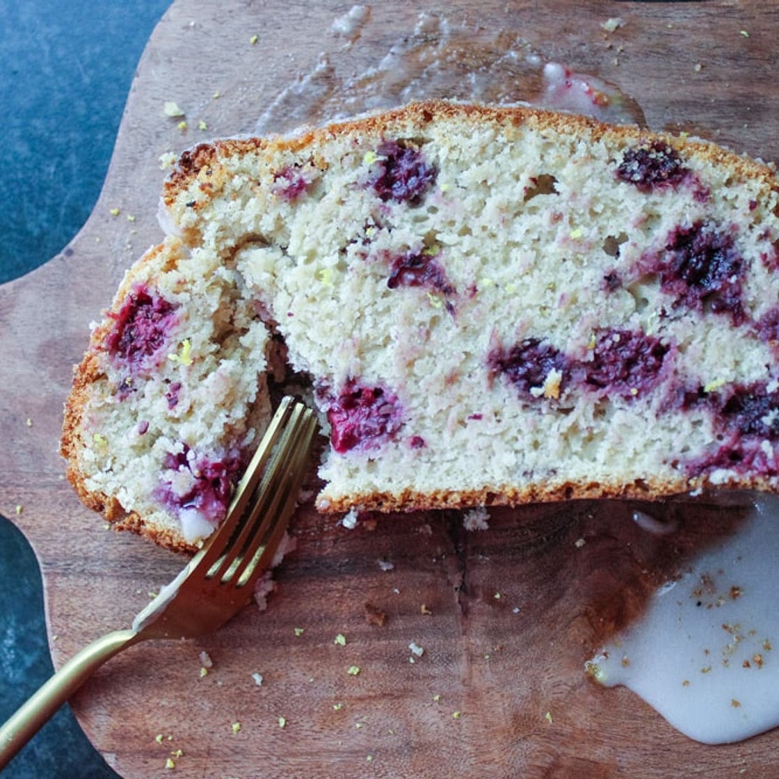 Vegan lemon and blackberry pound cake