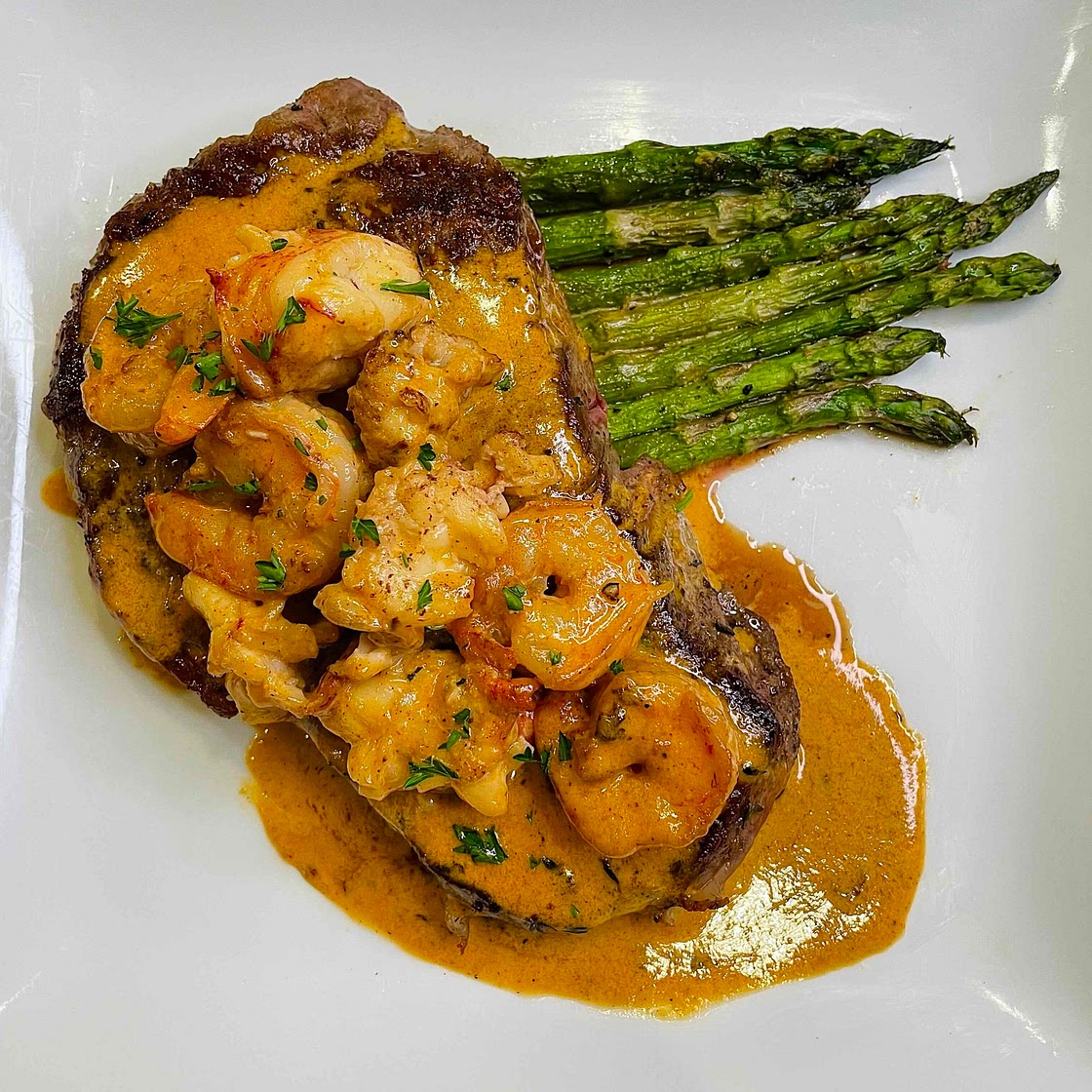 Steak with Shrimp & Lobster Sauce