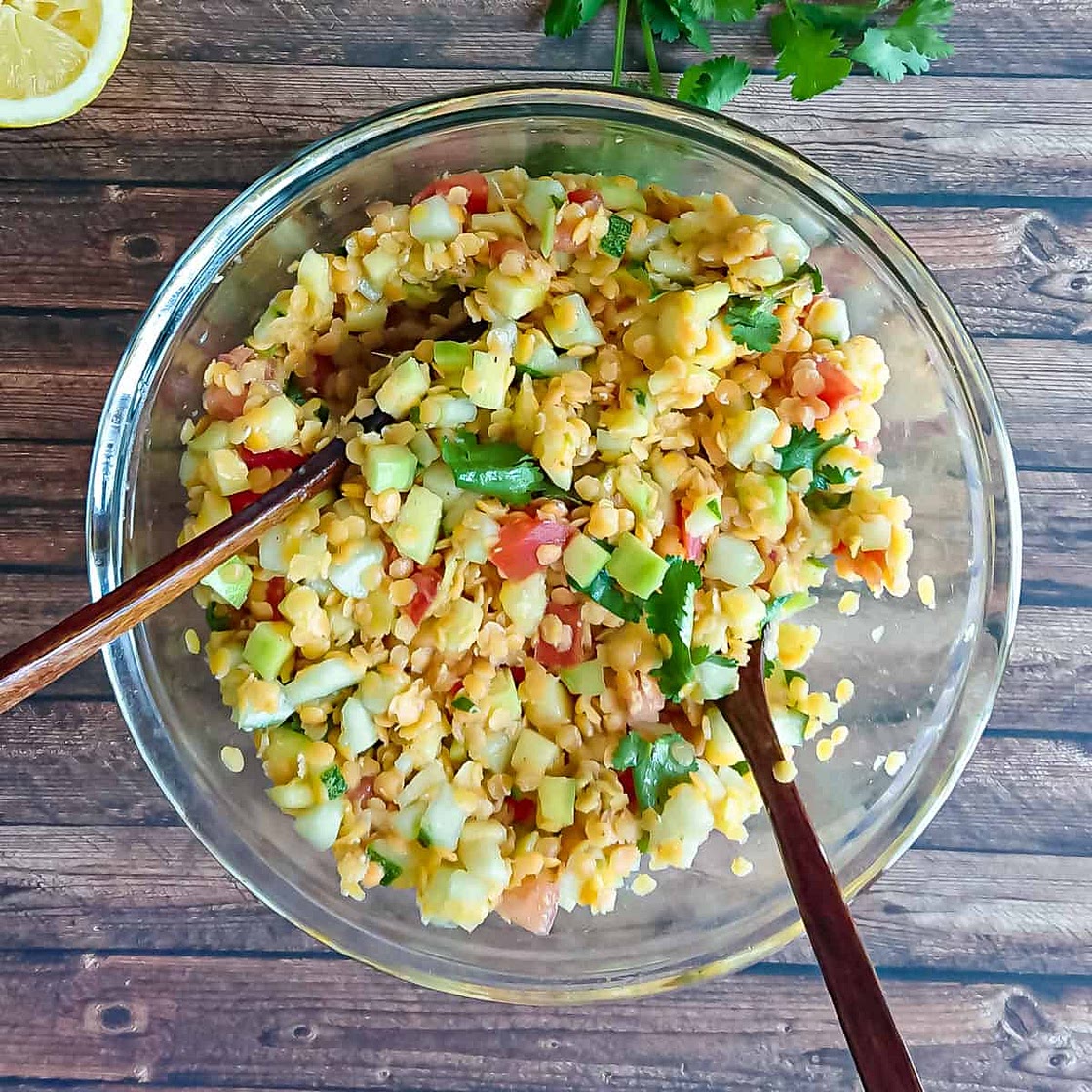 Red Lentil Salad Recipe with Ginger Honey Dressing