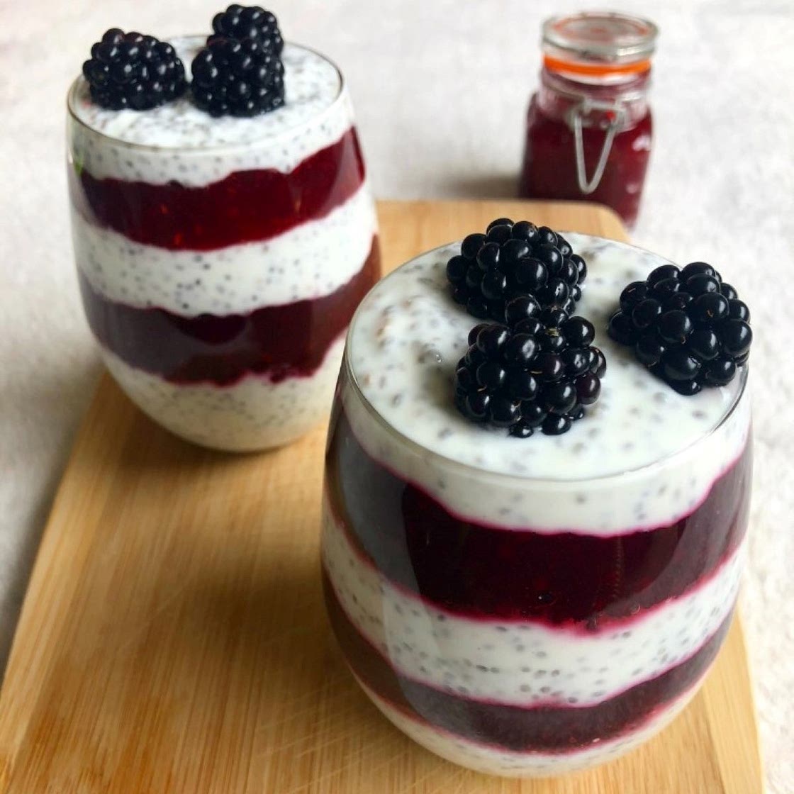 Overnight Chia Pudding with Blackberry Jam