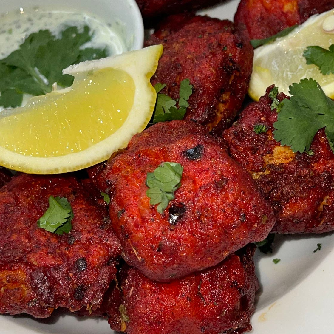 Masala Fish Fry with a Yoghurt, Coriander and Mint Dip