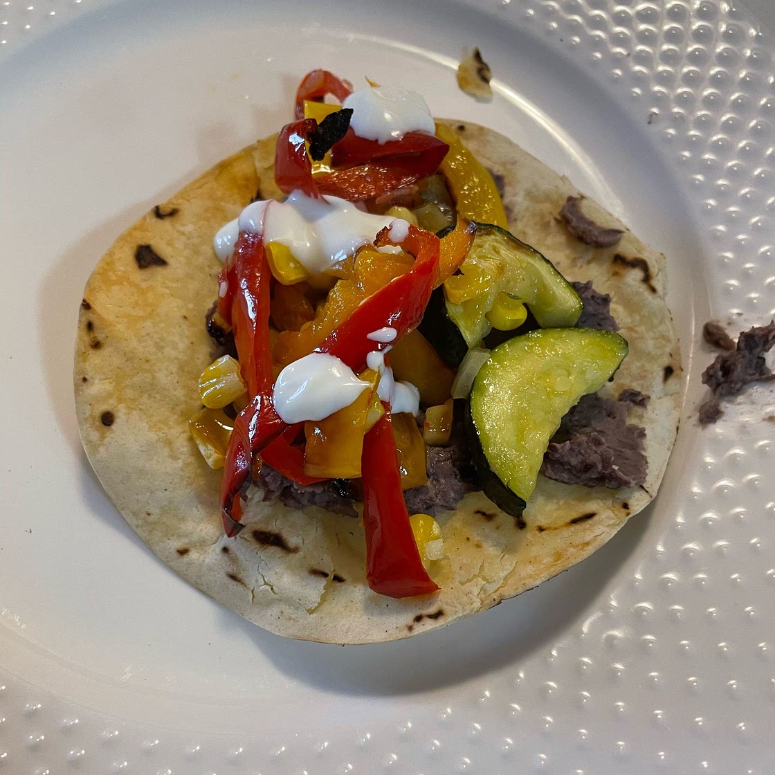Charred Vegetable & Bean Tostadas with Lime Crema