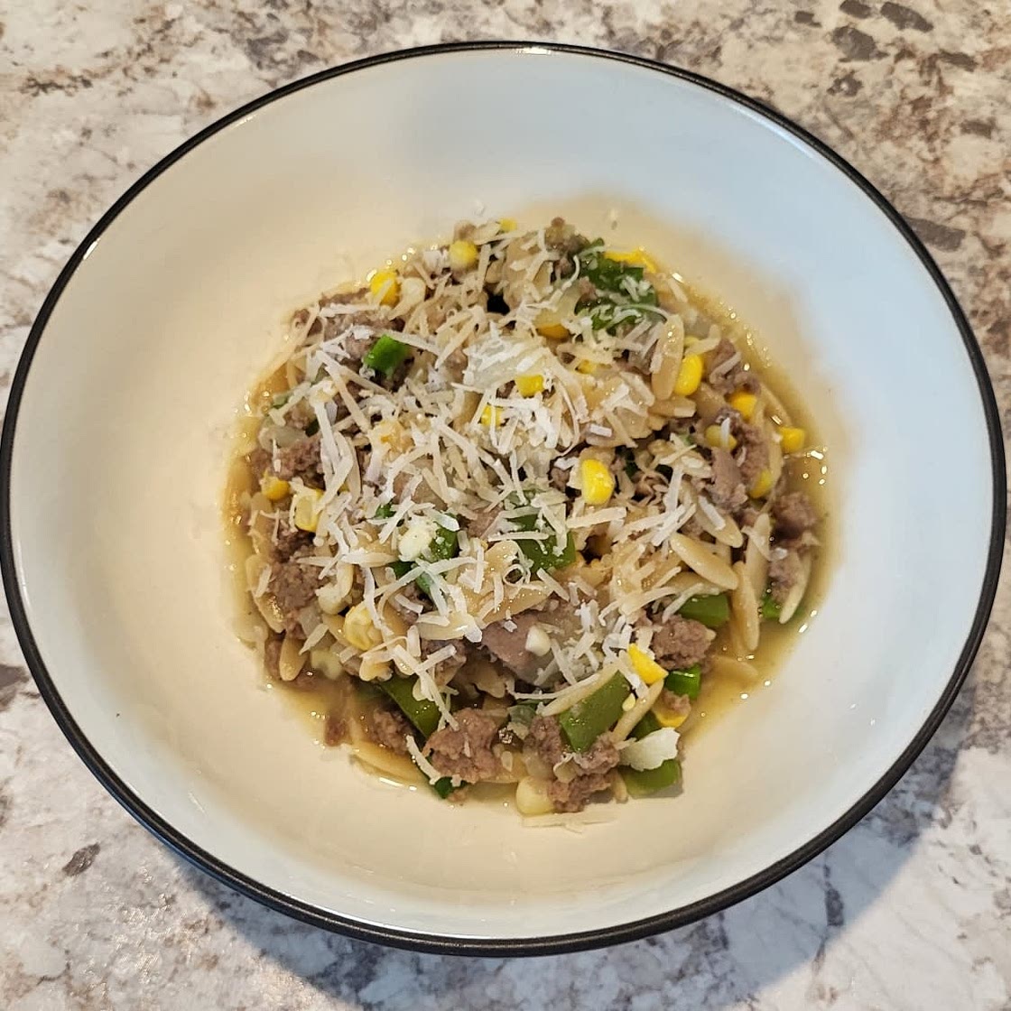 One-Pot Orzo with Sausage, Spinach and Corn