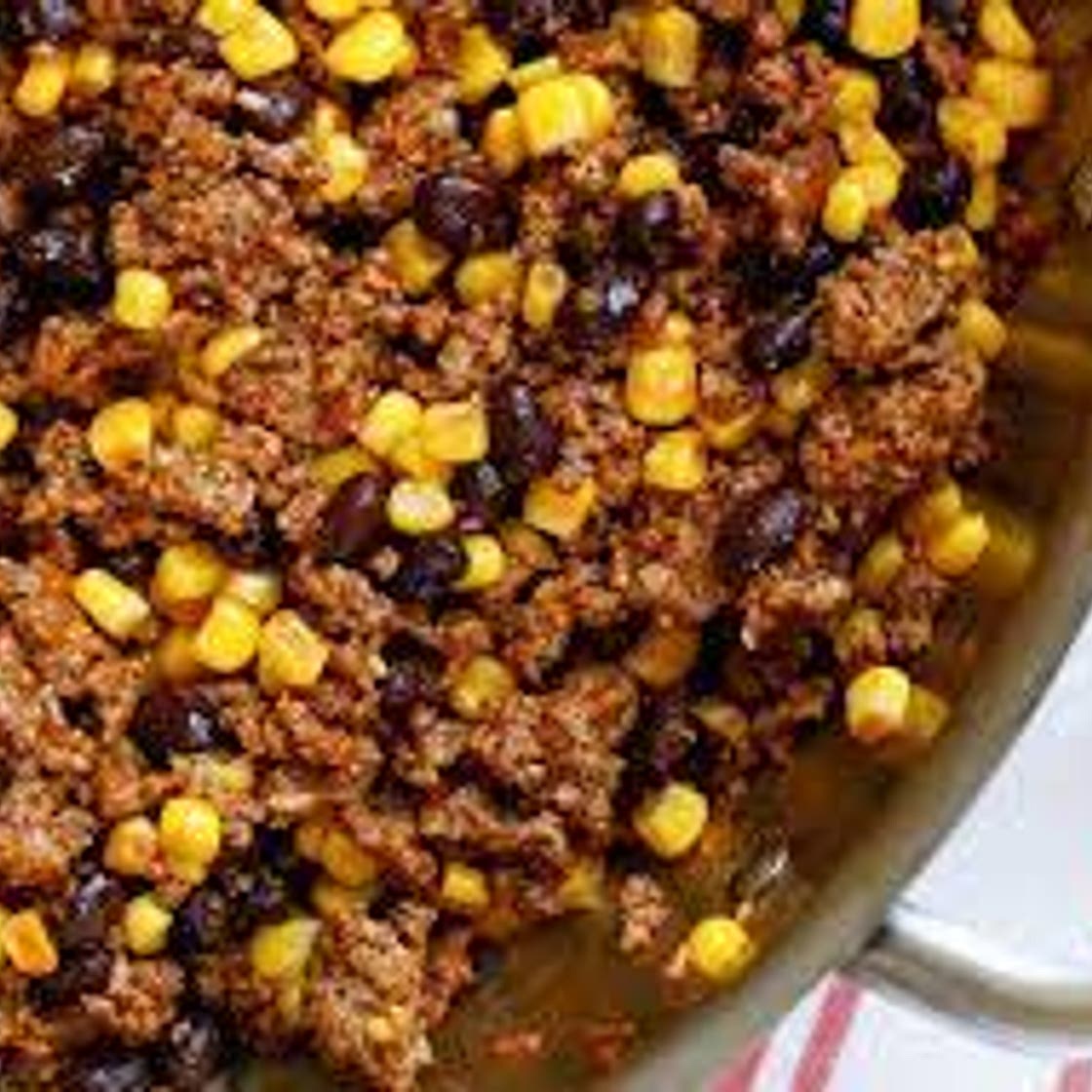 Beef, Black Bean, and Corn Tacos