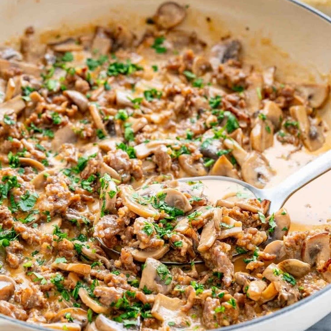 Sausage and Mushroom Creamy Marinara Tortellini Pasta