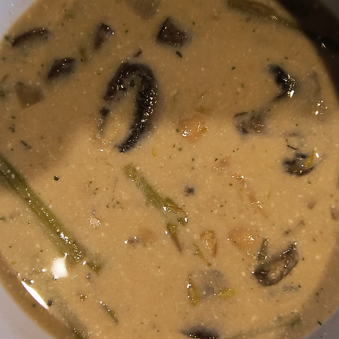 Creamy White Bean Soup with Mushrooms and Asparagus