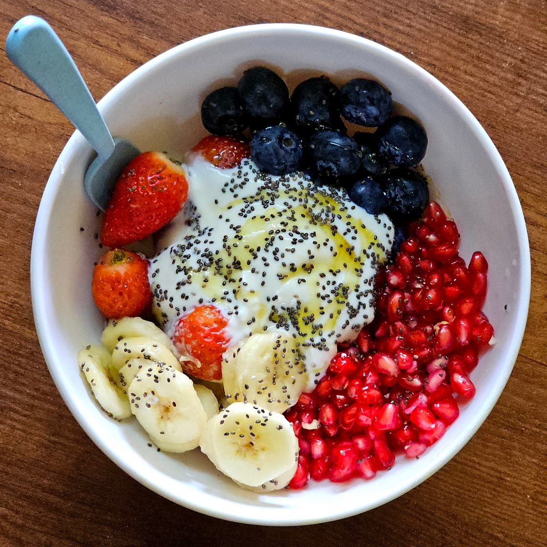 Healthy breakfast fruit bowl
