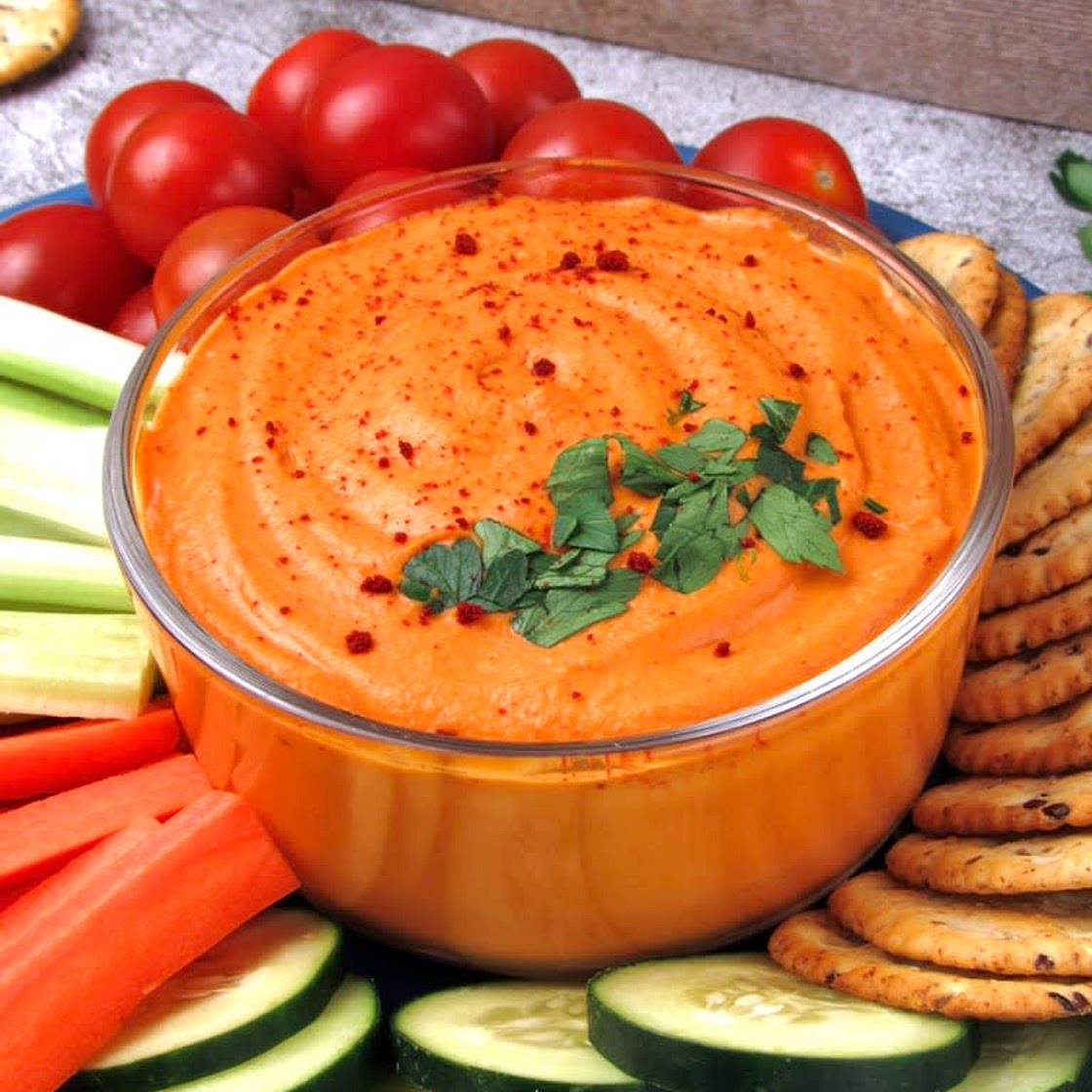 Roasted Red Pepper Hummus (Vegan & Oil Free)