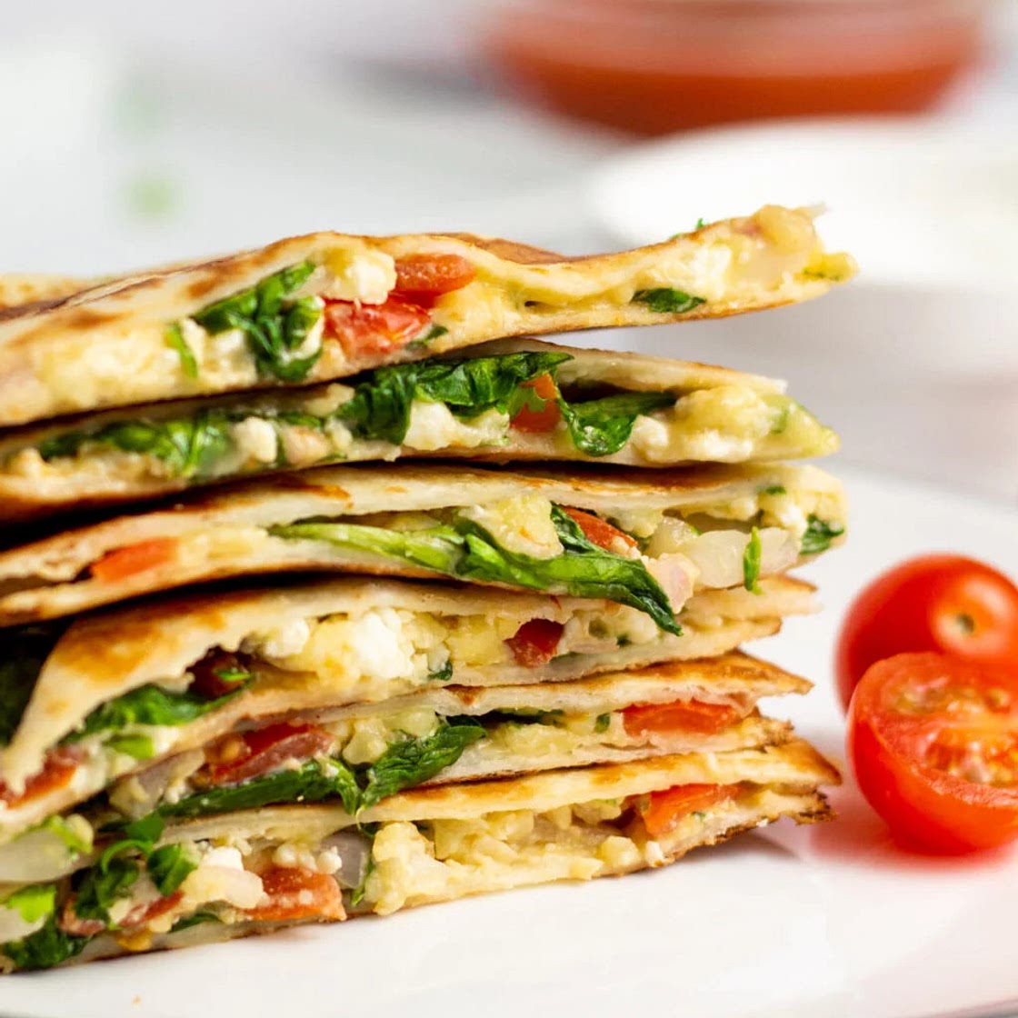 Mediterranean Quesadillas with Spinach and Feta