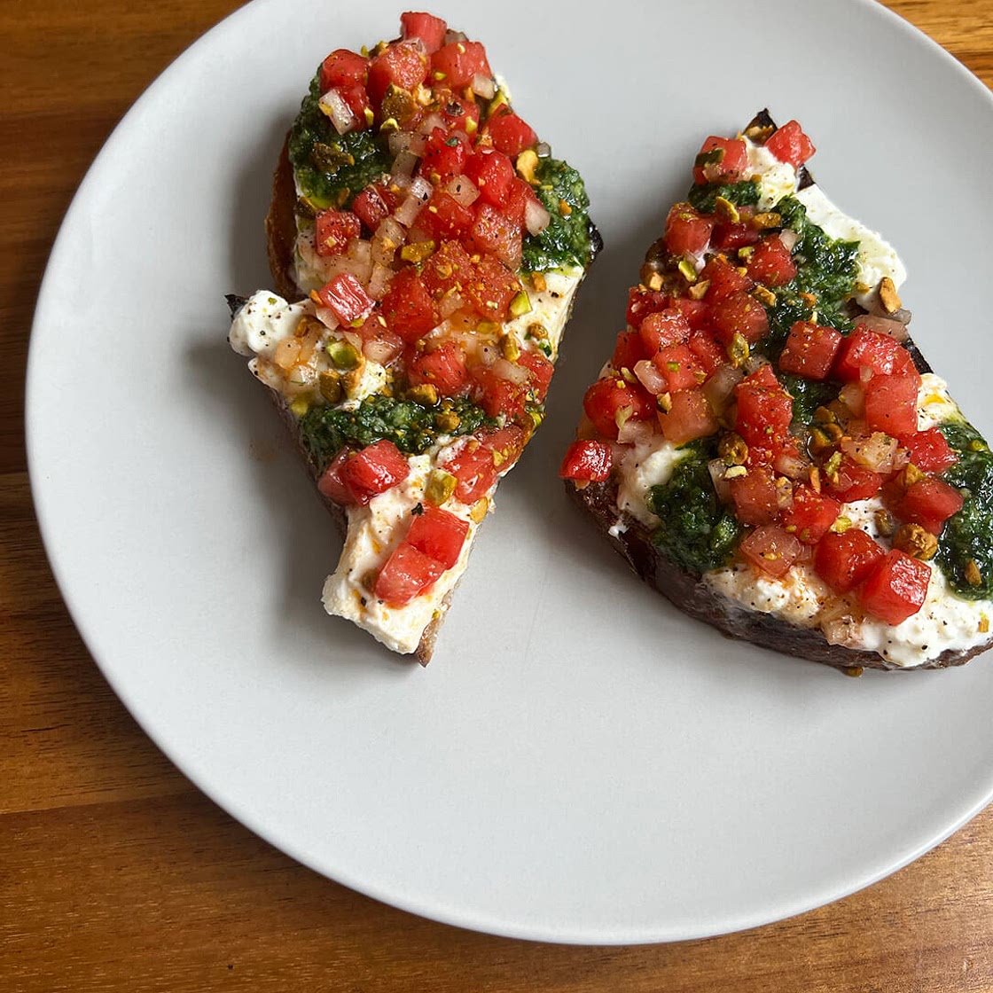 Watermelon Burrata Pesto Toast