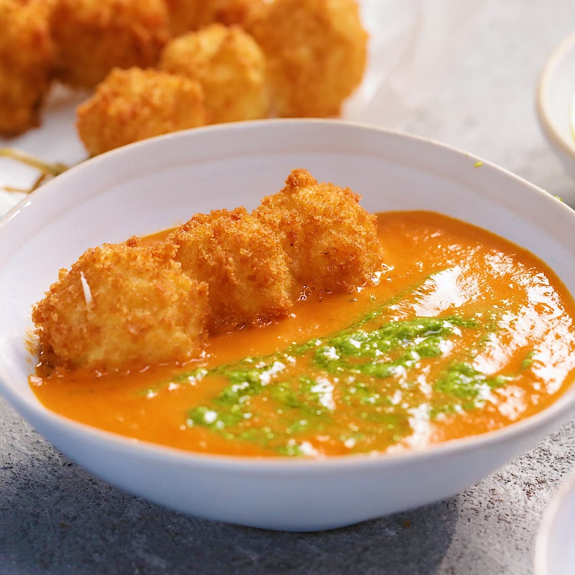 Creamy Tomato Soup with Mozza-ball Skewers