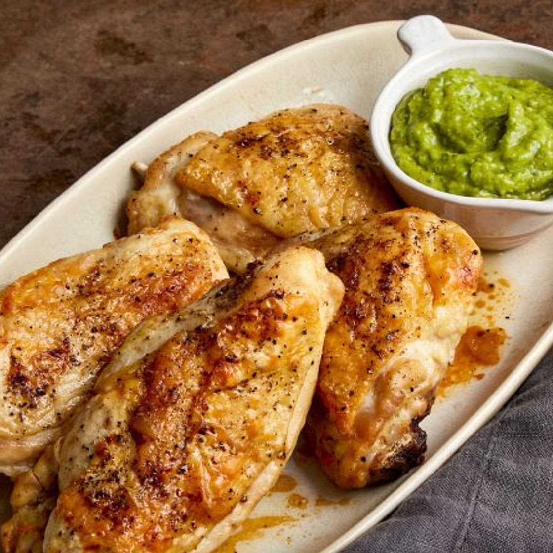 Roasted Chicken with Avocado-Cilantro Sauce