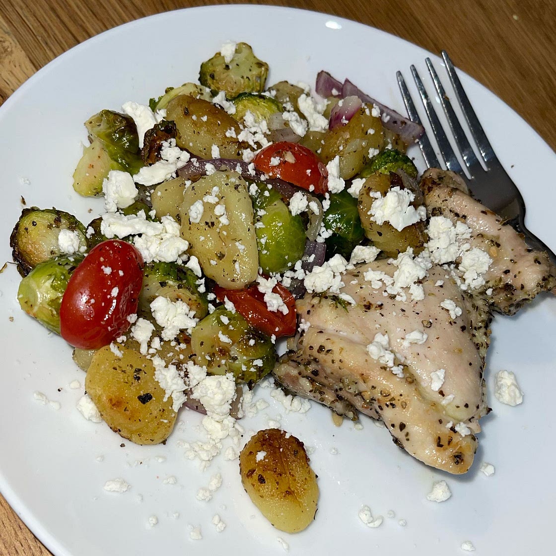 Sheet-Pan Mediterranean Chicken, Brussels Sprouts & Gnocchi