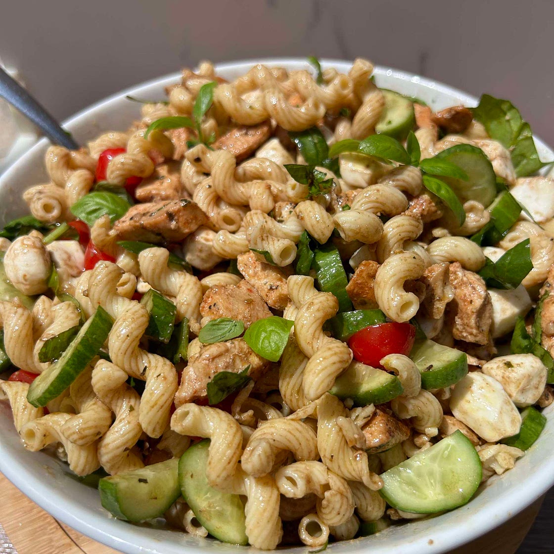Balsamic Chicken Caprese Pasta Salad
