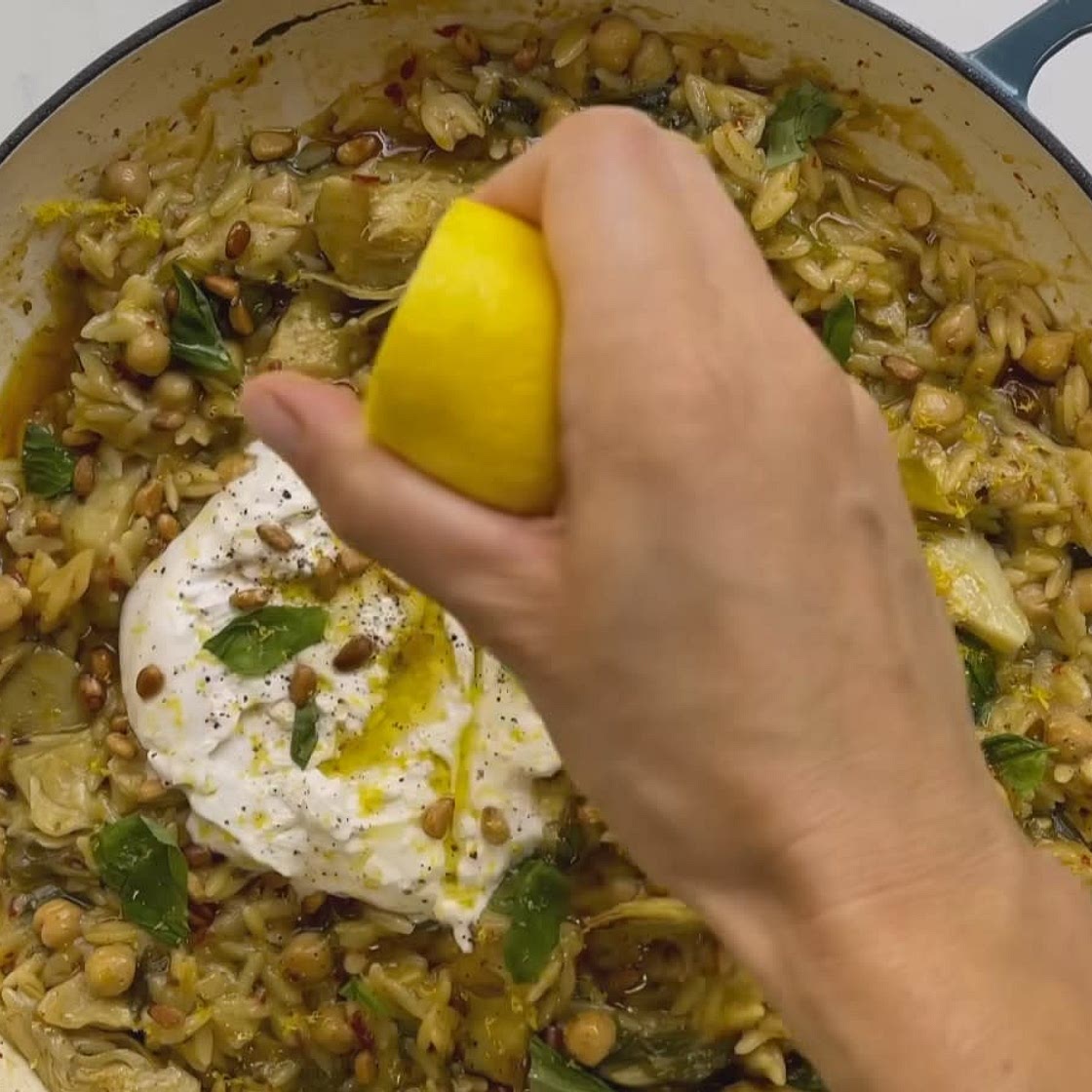 Artichoke and spinach baked orzo