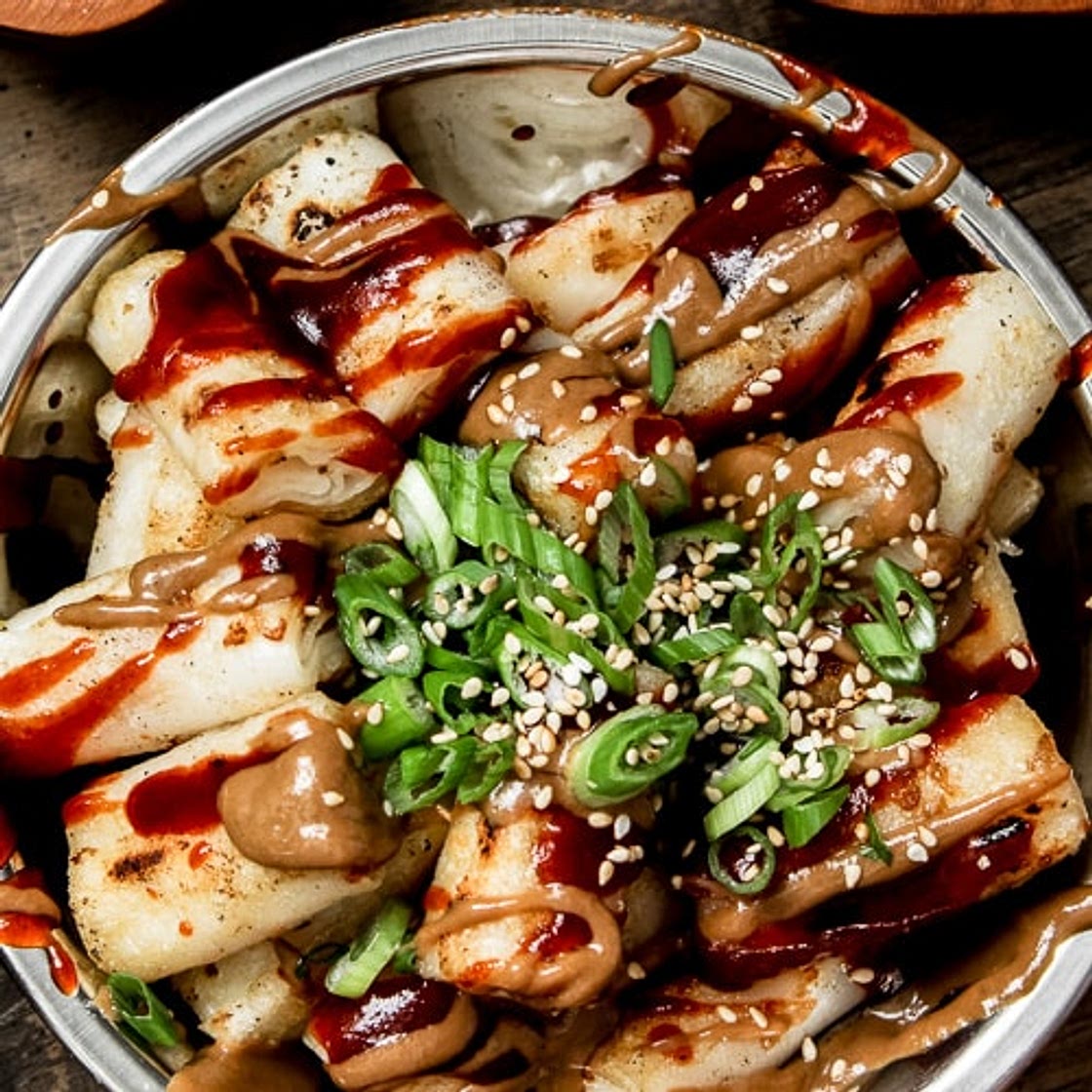 Crispy Cheung Fun (Rice Noodle Rolls) + Spicy Hoisin & Maple Sesame Sauce