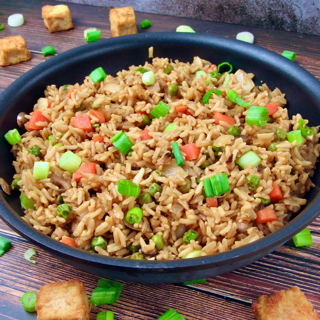 Vegetable Fried Rice with Crispy Tofu (Vegan)
