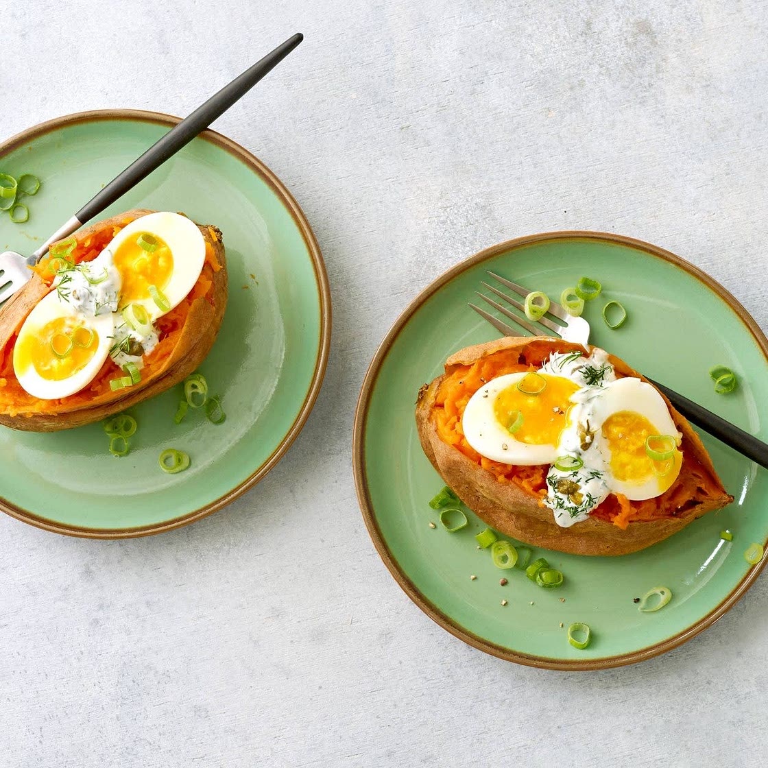 Sweet Potato with Soft-Boiled Egg and Herby Yogurt
