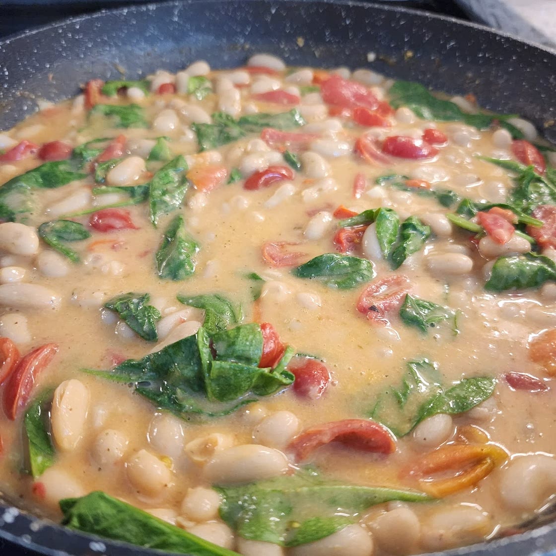 Saucy White Beans with Spinach