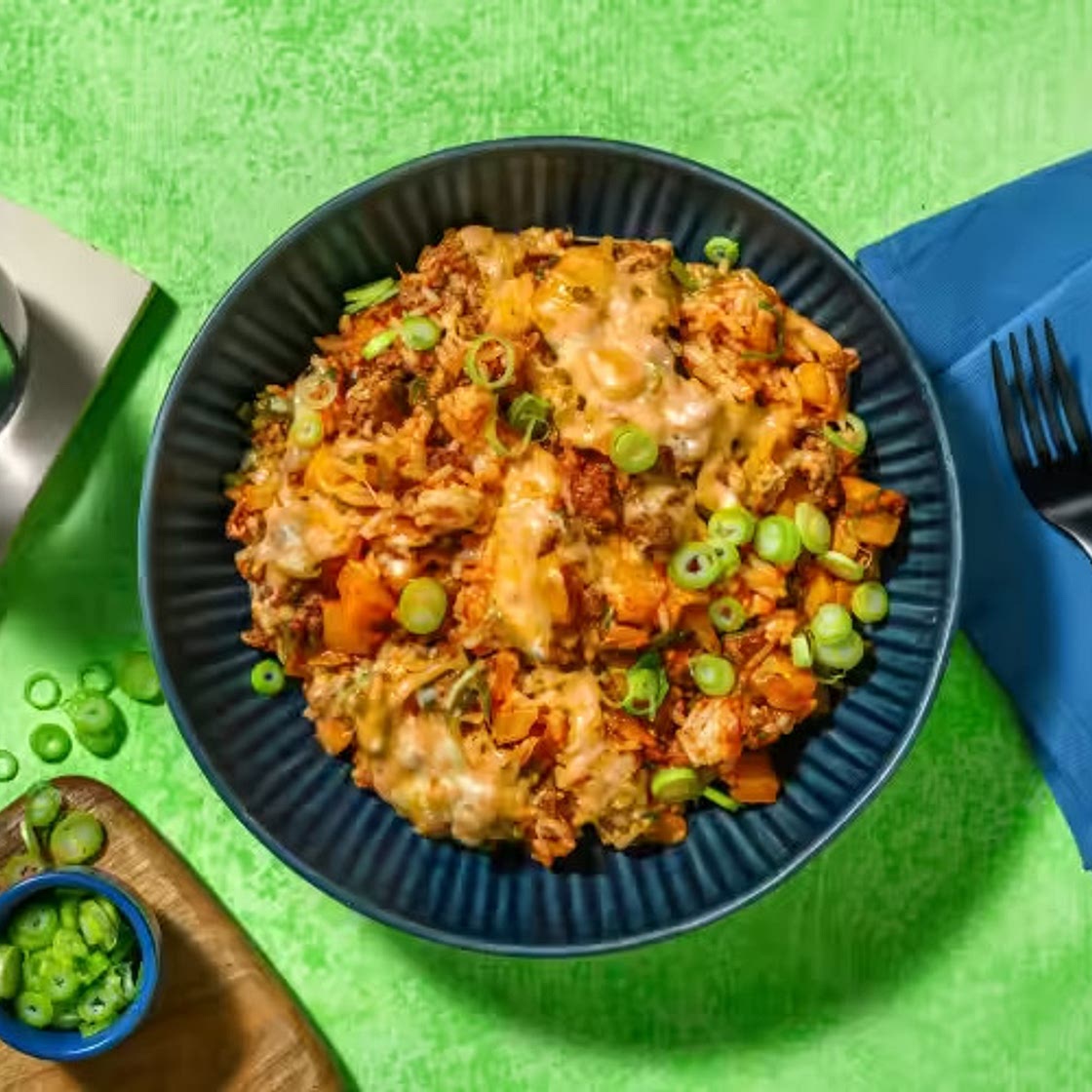 Tex-Mex Style Beef and Pork Skillet Rice with Sweet Bell Peppers and Cheddar Cheese