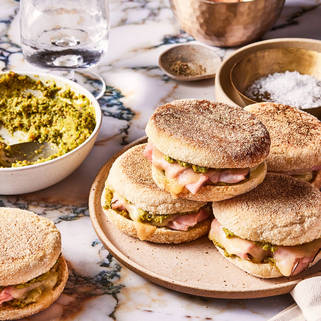 Green Onion Pesto Ham & Cheese Breakfast Sandwiches
