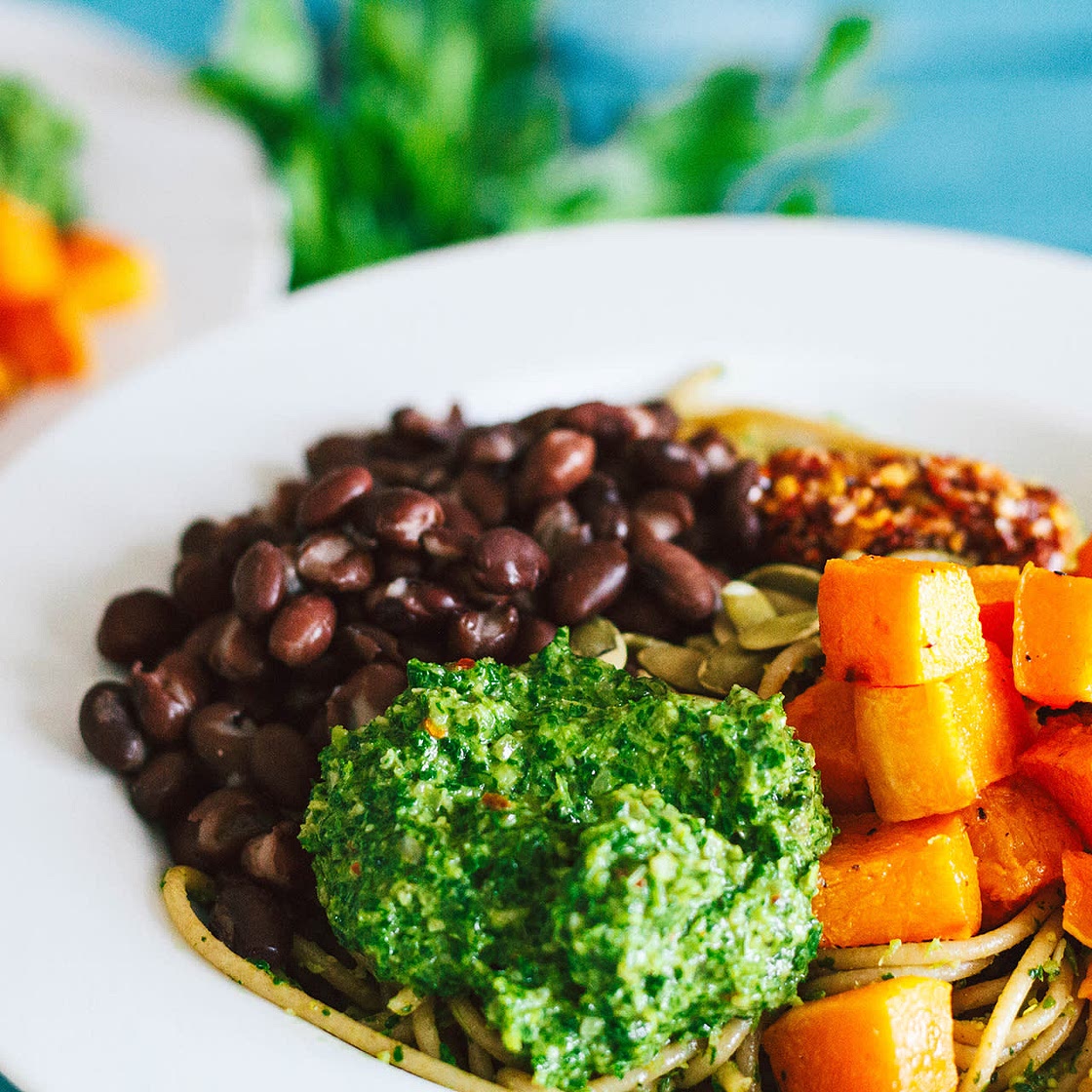Roasted Butternut and Black Bean Chimichurri Bowl