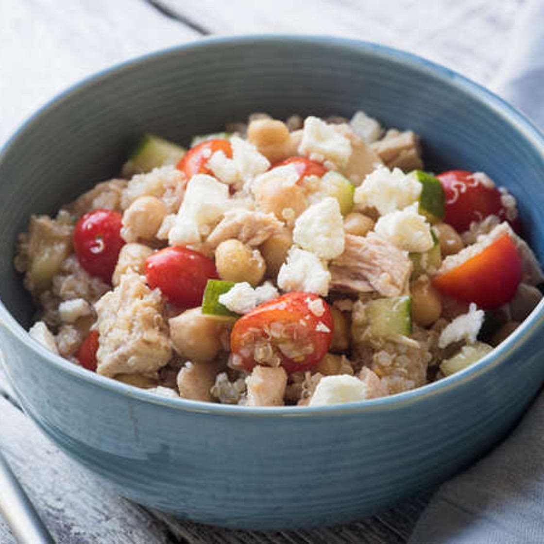 Mediterranean tuna quinoa salad bowls