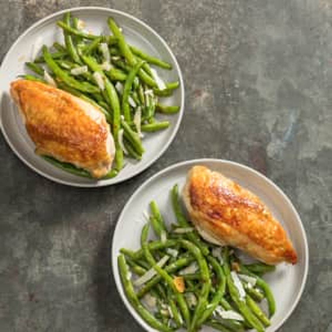 Skillet-Roasted Chicken Breasts with Garlicky Green Beans for Two
