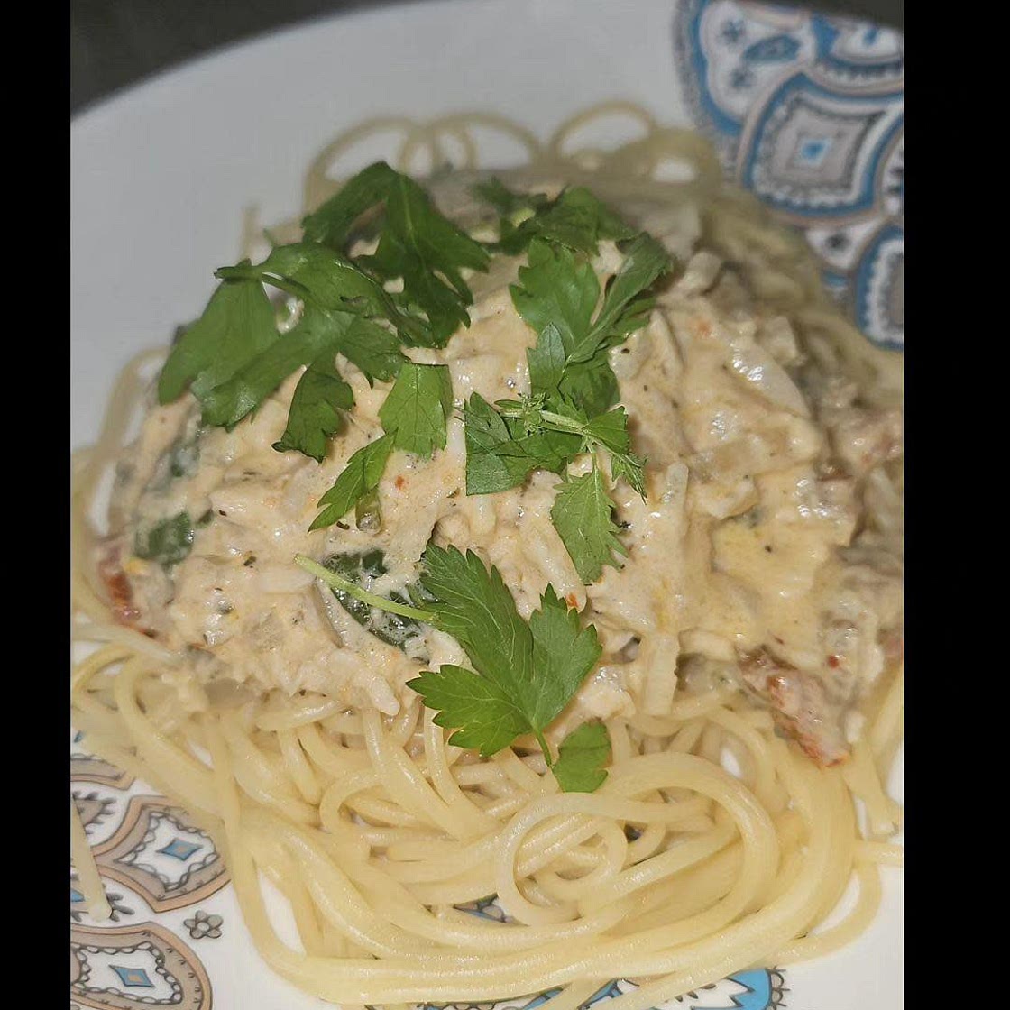 Creamy tuscan Basa fish pasta