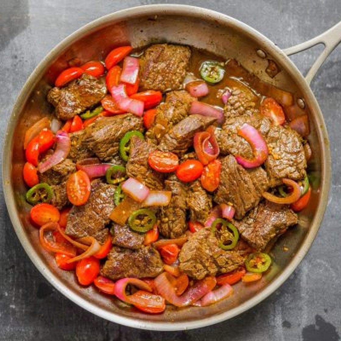 Peruvian Steak Stir-Fry with Onions and Tomatoes (Lomo Saltado)