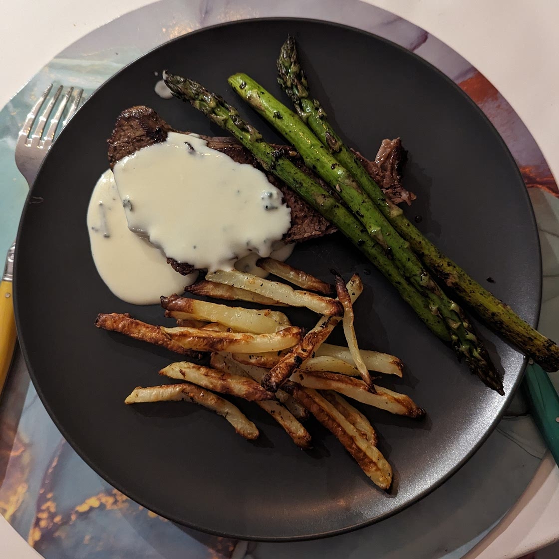 Steak with blue cheese sauce