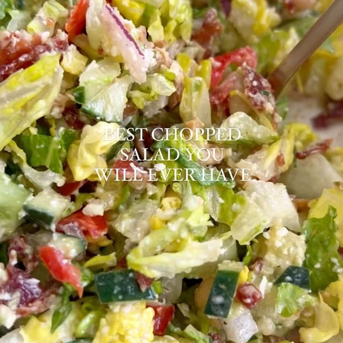 Chicken bacon avocado chopped salad with creamy lemon garlic bal