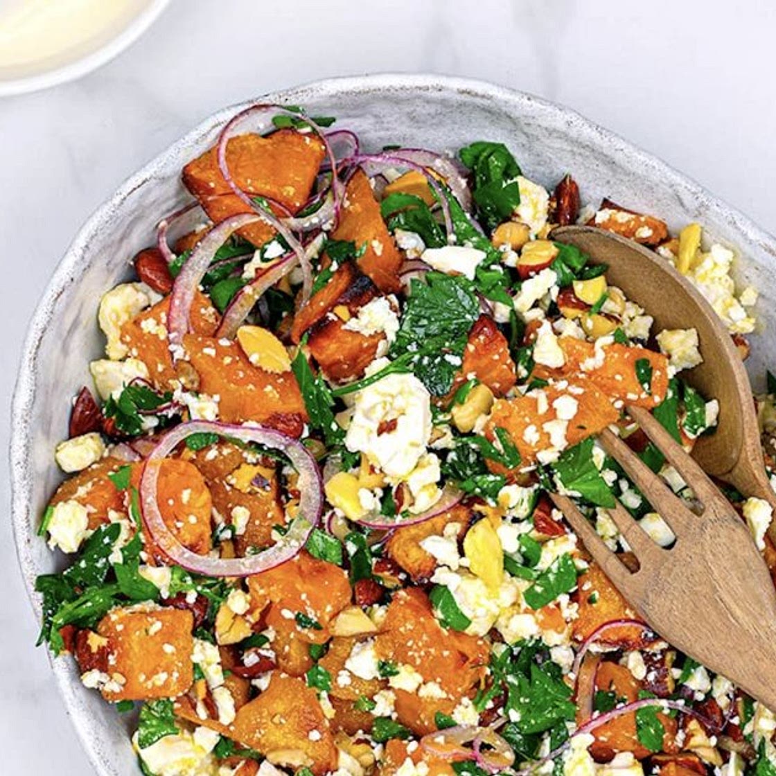 Salade de patate douce, feta et persil