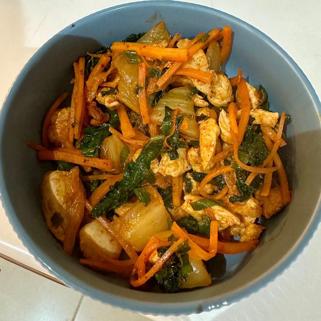 Chicken and kimchi kale stir fry